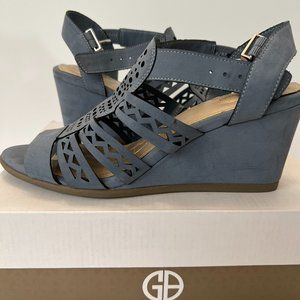 Womens Giani Bernini Louisaa Blue Leather Wedge Sandals Size 8M
